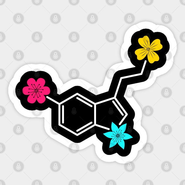 Serotonin Molecule & Flowers Psychedelic Design Sticker by Teeziner